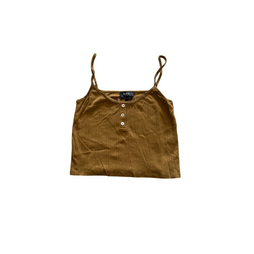 A.P.C. Pointelle Knit Camisole Tank Top Brown Small Cotton Button Front Cami